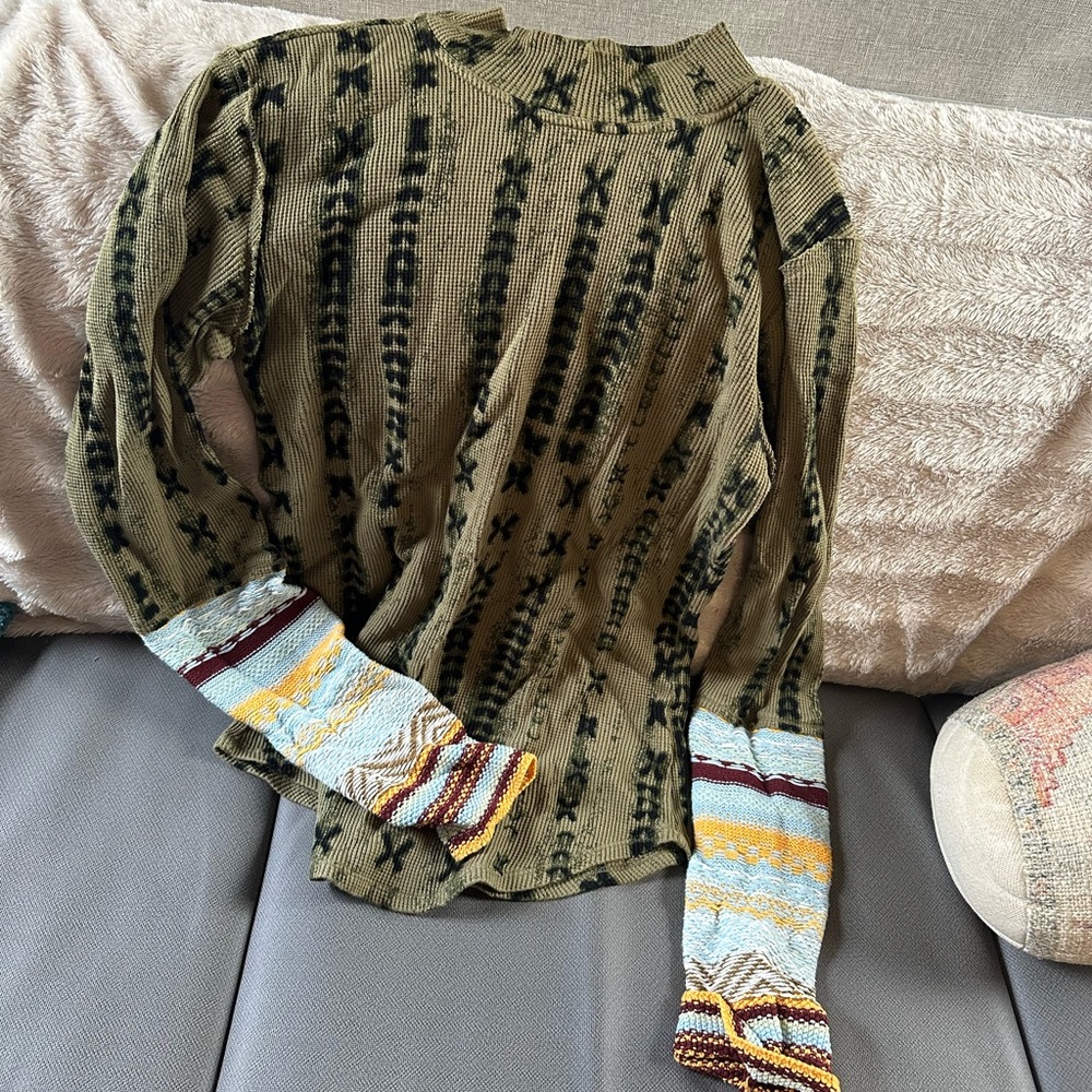 Free People waffle and knit long sleeve top XL